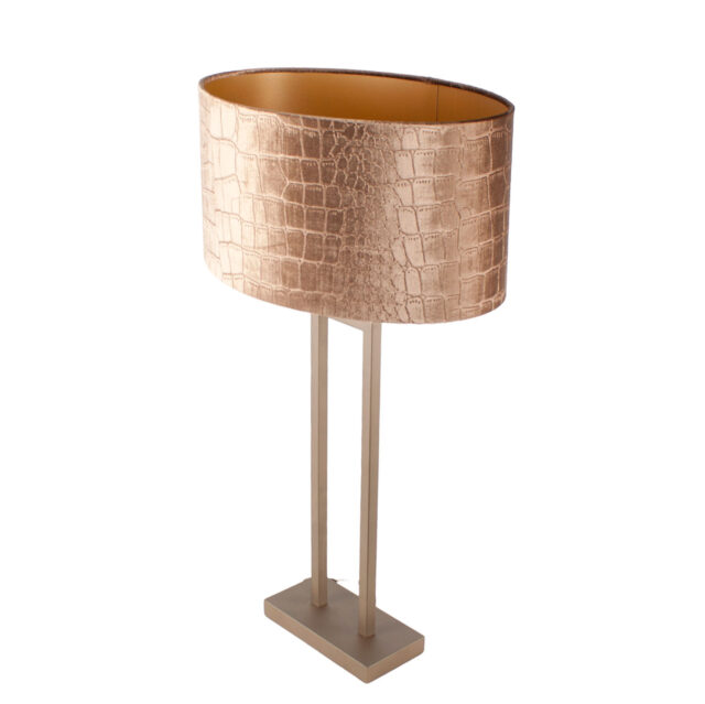 Grote tafellamp Monza brons met krokodillen print | ovale kap – Brons op goud 40 cm - Afbeelding 11