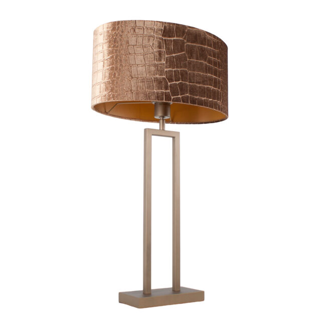 Grote tafellamp Monza brons met krokodillen print | ovale kap – Brons op goud 40 cm - Afbeelding 6
