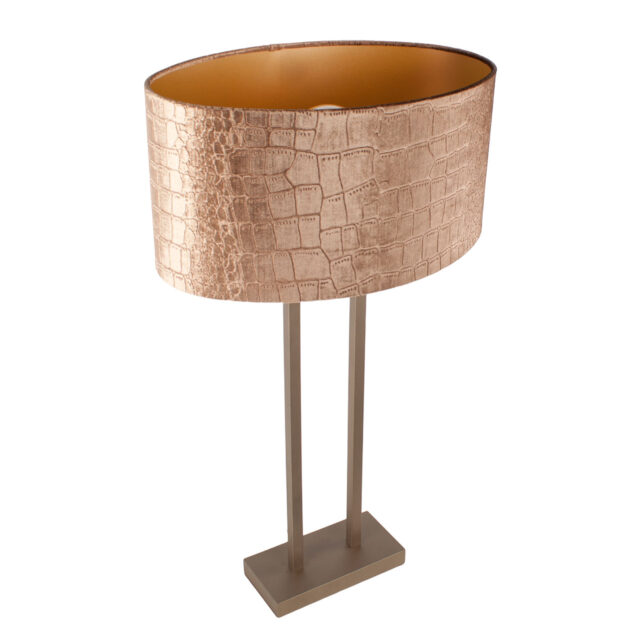 Grote tafellamp Monza brons met krokodillen print | ovale kap – Brons op goud 40 cm - Afbeelding 1
