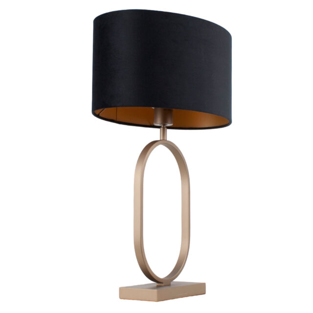 Landelijke bronzen tafellamp Verona met ovale velours kap – Black on gold 40 cm - Afbeelding 10