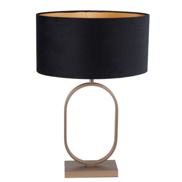Landelijke bronzen tafellamp Verona met ovale velours kap – Black on gold 40 cm - Afbeelding 8
