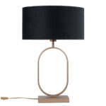 Landelijke bronzen tafellamp Verona met ovale velours kap – Black on gold 40 cm