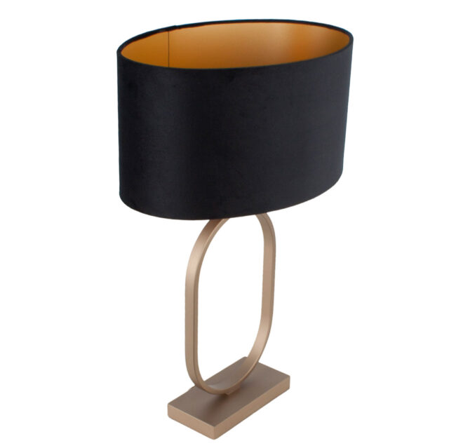 Landelijke bronzen tafellamp Verona met ovale velours kap – Black on gold 40 cm - Afbeelding 9