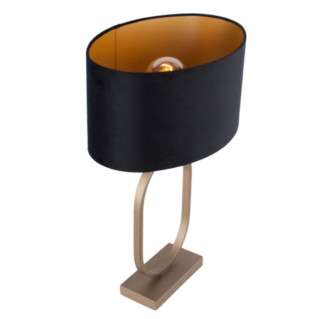 Landelijke bronzen tafellamp Verona met ovale velours kap – Black on gold 40 cm - Afbeelding 12