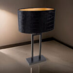 Moderne tafellamp Monza | kap ovaal krokodillen print zwart / goud 35 cm - Afbeelding 2