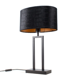 Moderne tafellamp Monza | kap ovaal krokodillen print zwart / goud 35 cm