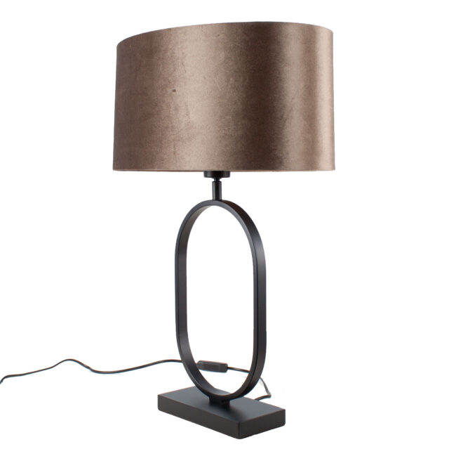 Ovale tafellamp Verona zwart met ovale velours kap – Earth on gold 40 cm - Afbeelding 10