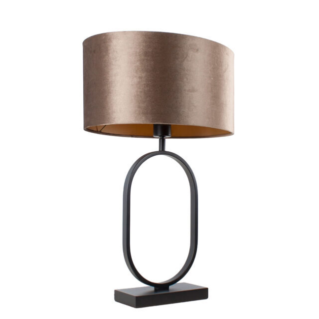 Ovale tafellamp Verona zwart met ovale velours kap – Earth on gold 40 cm - Afbeelding 6