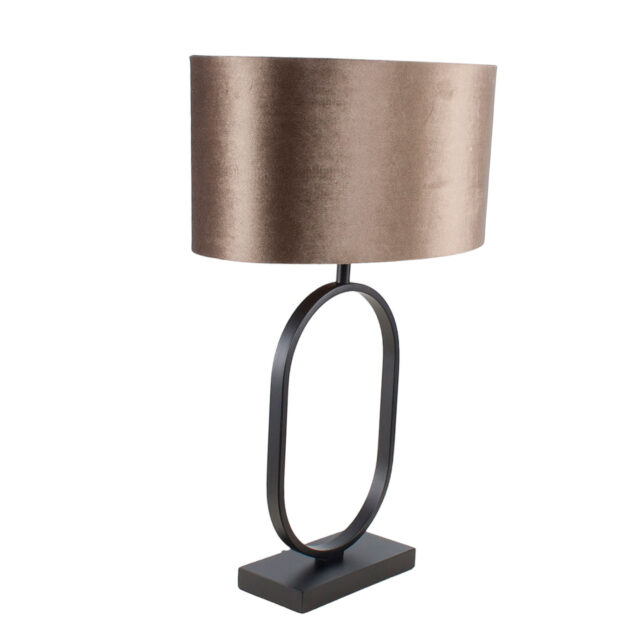 Ovale tafellamp Verona zwart met ovale velours kap – Earth on gold 40 cm - Afbeelding 12