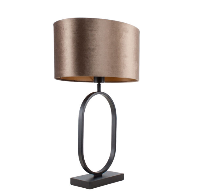 Ovale tafellamp Verona zwart met ovale velours kap – Earth on gold 40 cm - Afbeelding 4