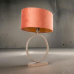 Ronde tafellamp brons Sienna met ovale velours kap – Rusty on gold 40 cm - Afbeelding 2