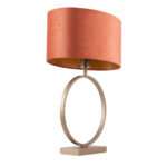 Ronde tafellamp brons Sienna met ovale velours kap – Rusty on gold 40 cm - Afbeelding 4