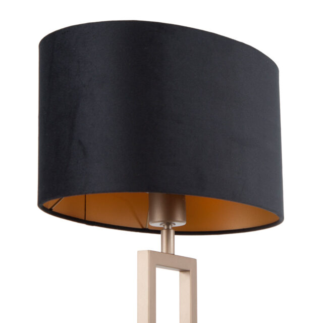 Stijlvolle brons kleurige tafellamp met ovale velours kap – Modern design in zwart / goud - Afbeelding 10