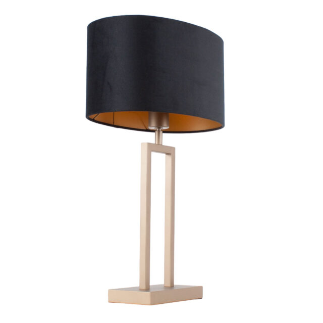 Stijlvolle brons kleurige tafellamp met ovale velours kap – Modern design in zwart / goud - Afbeelding 9