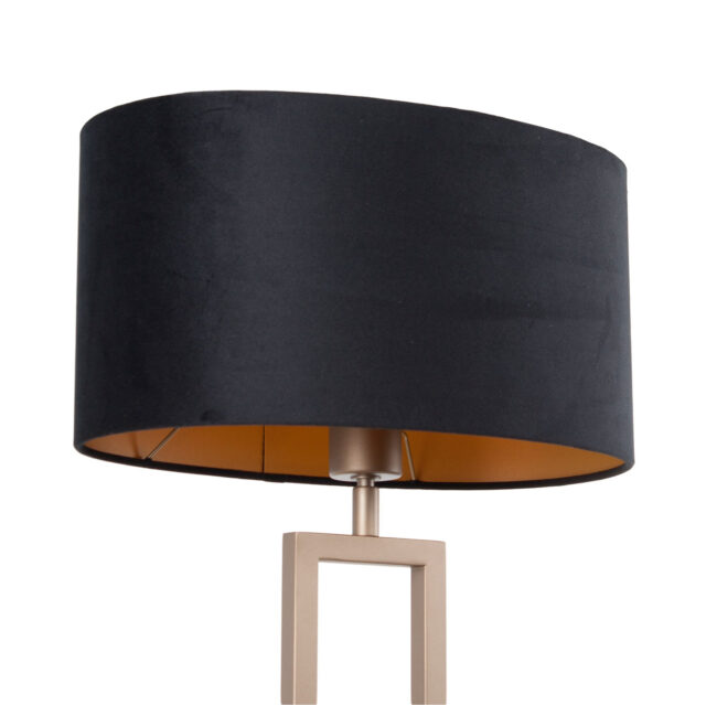 Stijlvolle brons kleurige tafellamp met ovale velours kap – Modern design in zwart / goud - Afbeelding 7