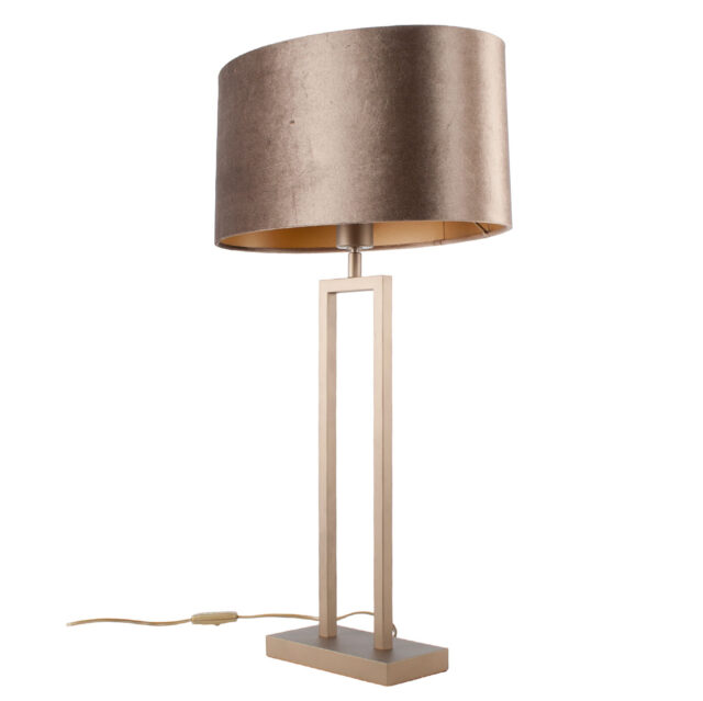 Stijlvolle bronzen tafellamp Monza met luxe ovale kap – design in aardetinten - Afbeelding 7