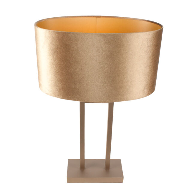 Stijlvolle bronzen tafellamp Monza | ovale kap coffee on gold 35 cm - Afbeelding 6