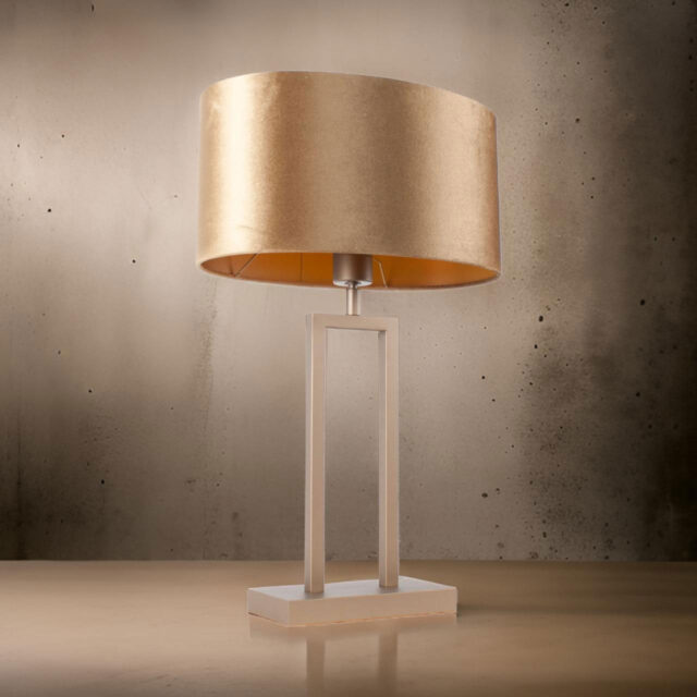 Stijlvolle bronzen tafellamp Monza | ovale kap coffee on gold 35 cm - Afbeelding 2