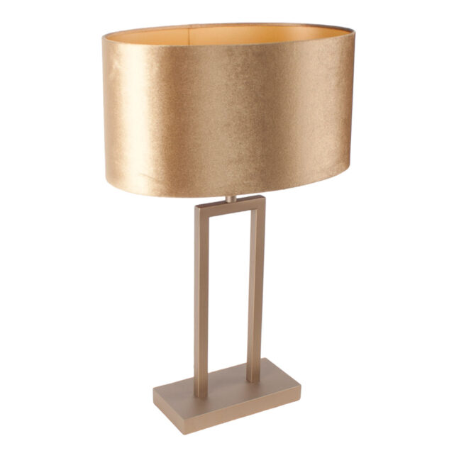 Stijlvolle bronzen tafellamp Monza | ovale kap coffee on gold 35 cm - Afbeelding 11