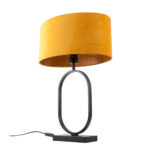 Stijlvolle zwarte tafellamp met ovale velvet kap – Oker on gold 40 cm - Afbeelding 4