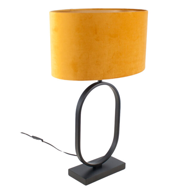 Stijlvolle zwarte tafellamp met ovale velvet kap – Oker on gold 40 cm - Afbeelding 14