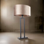 Trendy tafellamp zwart met ovale velours kap | Taupe on taupe 40 cm - Afbeelding 2