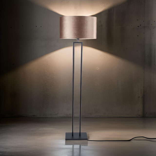 Vloerlamp zwart Monza met ovale velours kap – Earth on gold 45 cm - Afbeelding 2