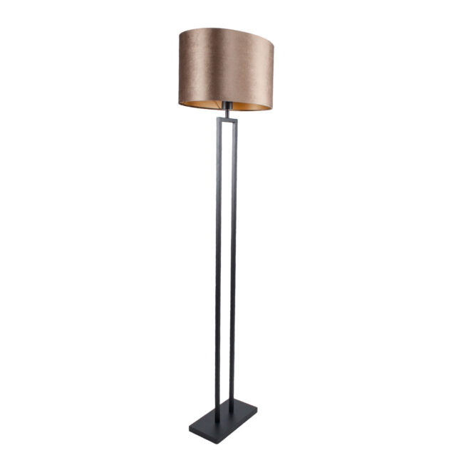 Vloerlamp zwart Monza met ovale velours kap – Earth on gold 45 cm - Afbeelding 1