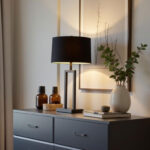 Zwarte Tafellamp Monza Met Ovale Velours Kap Black On Gold 35 Cm 14