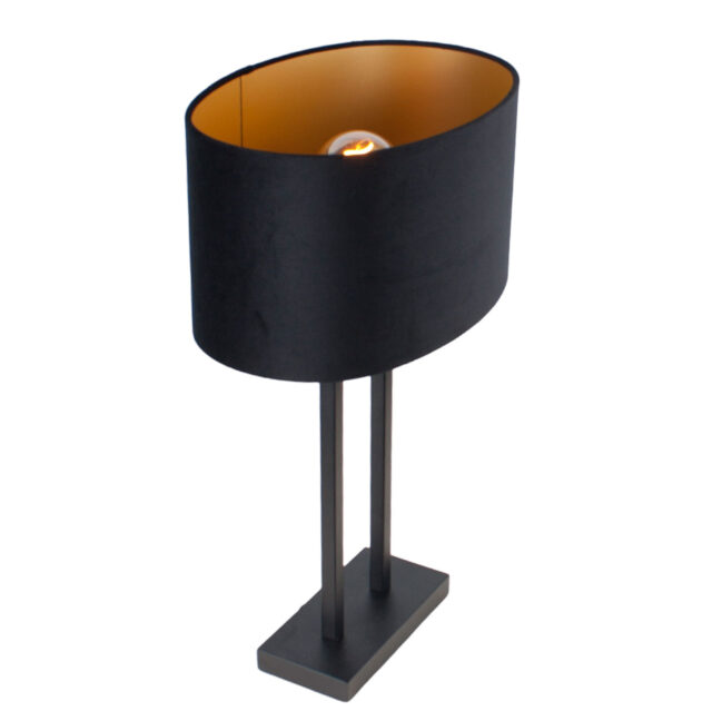 Zwarte tafellamp Monza met ovale velours kap – Black on gold 35 cm - Afbeelding 8