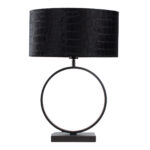 Zwarte tafellamp Sienna met ovale krokodillenprint kap – Black on gold 40 cm