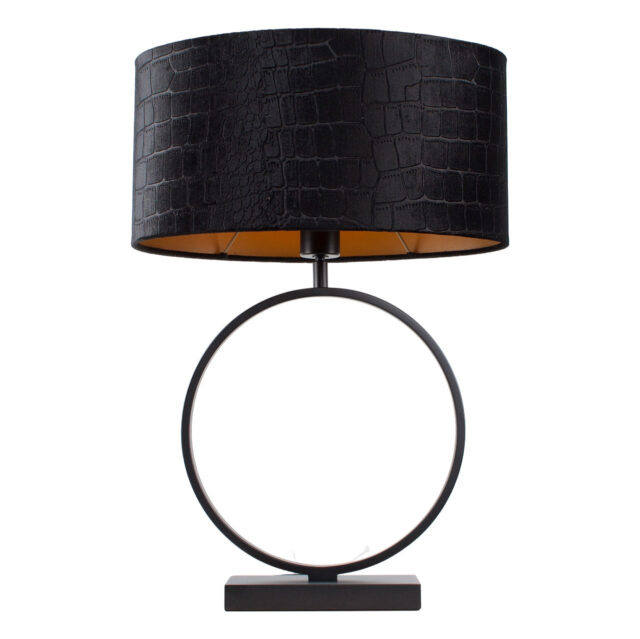 Zwarte tafellamp Sienna met ovale krokodillenprint kap – Black on gold 40 cm - Afbeelding 6