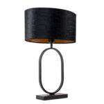 Zwarte tafellamp Verona met ovale krokodillenprint kap – Black on gold 40 cm - Afbeelding 10