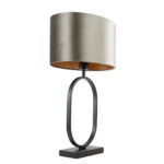 Zwarte tafellamp Verona met ovale lijf groene velours kap – Olive on gold 40 cm - Afbeelding 4