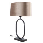 Zwarte tafellamp Verona met ovale velours kap – Taupe on taupe 40 cm - Afbeelding 6