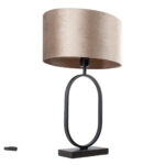 Zwarte tafellamp Verona met ovale velours kap – Taupe on taupe 40 cm - Afbeelding 4