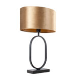 Zwarte tafellamp Verona ovaal met luxe ovale velours kap | Coffee on gold 40 cm - Afbeelding 8