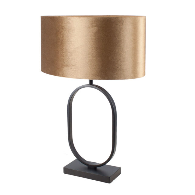 Zwarte tafellamp Verona ovaal met luxe ovale velours kap | Coffee on gold 40 cm - Afbeelding 13