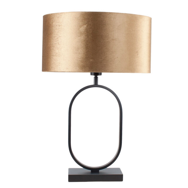 Zwarte tafellamp Verona ovaal met luxe ovale velours kap | Coffee on gold 40 cm - Afbeelding 1
