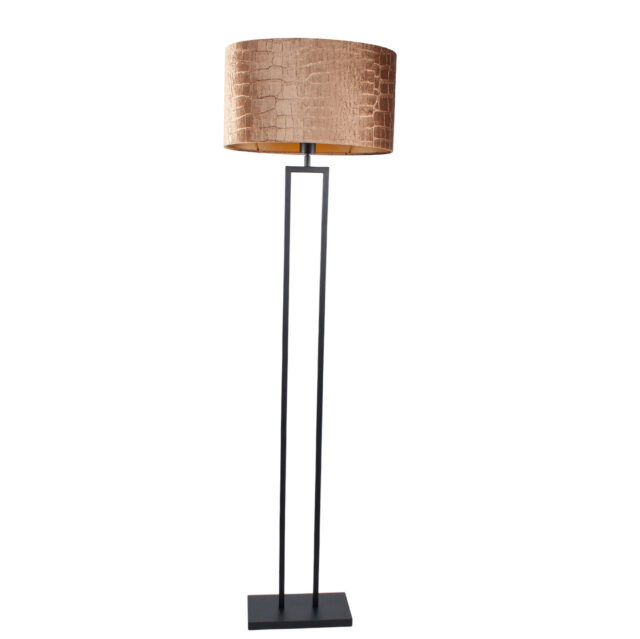 Zwarte vloerlamp Monza met ovale krokodillenprint kap – Brons op goud 45 cm - Afbeelding 4