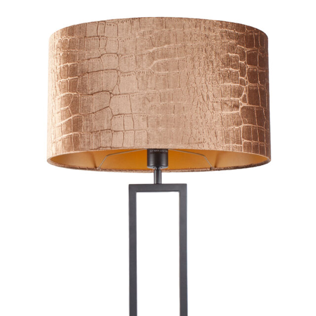 Zwarte vloerlamp Monza met ovale krokodillenprint kap – Brons op goud 45 cm - Afbeelding 5