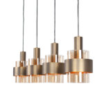 Brons kleurige 4 lichts eettafellamp Marrone | balk 107 cm | brons met amber glas