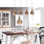 Brons kleurige 4 lichts eettafellamp Marrone | balk 107 cm | brons met amber glas - Afbeelding 2
