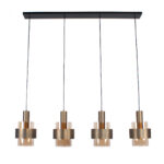 Brons kleurige 4 lichts eettafellamp Marrone | balk 107 cm | brons met amber glas - Afbeelding 4