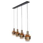 Brons kleurige 4 lichts eettafellamp Marrone | balk 107 cm | brons met amber glas - Afbeelding 5