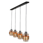 Chique eettafellamp 4 lichts balk - Chiasso | zwart / goud / amber glas - Afbeelding 8