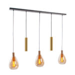 Langwerpige eettafellamp Dorato | 5 lichts | 3 glazen amber / 2 kokers GU10