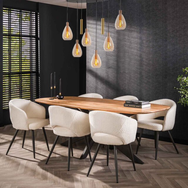 Ovale eettafellamp Dorato | 8 lichts | 6 glazen amber / 2 kokers GU10 - Afbeelding 10