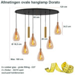 Ovale eettafellamp Dorato | 8 lichts | 6 glazen amber / 2 kokers GU10 - Afbeelding 3