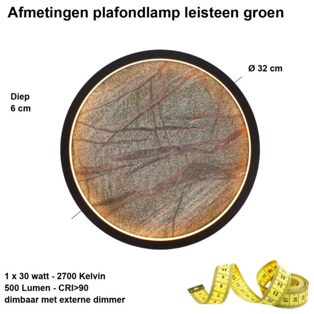 Plafondlamp natuursteen groen | leisteen Ø 32 cm - Afbeelding 3